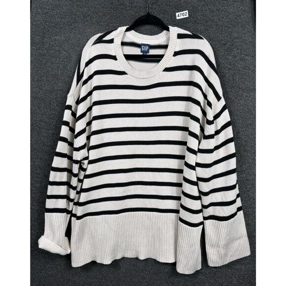 GAP Oversized Crew Neck Stripe Sweater Womens XXL Tall Beige Black Long Sleeve - Picture 1 of 7